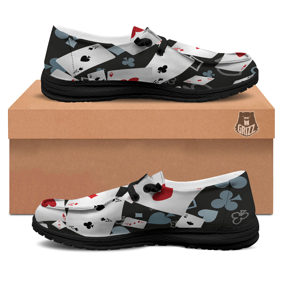 Casino Card Falling Print Black Loafers-grizzshop