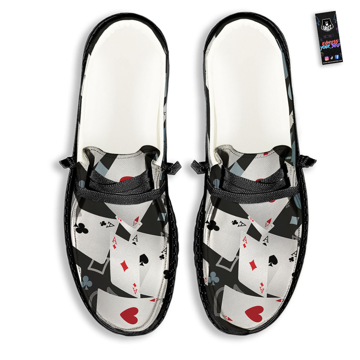 Casino Card Falling Print Black Loafers-grizzshop