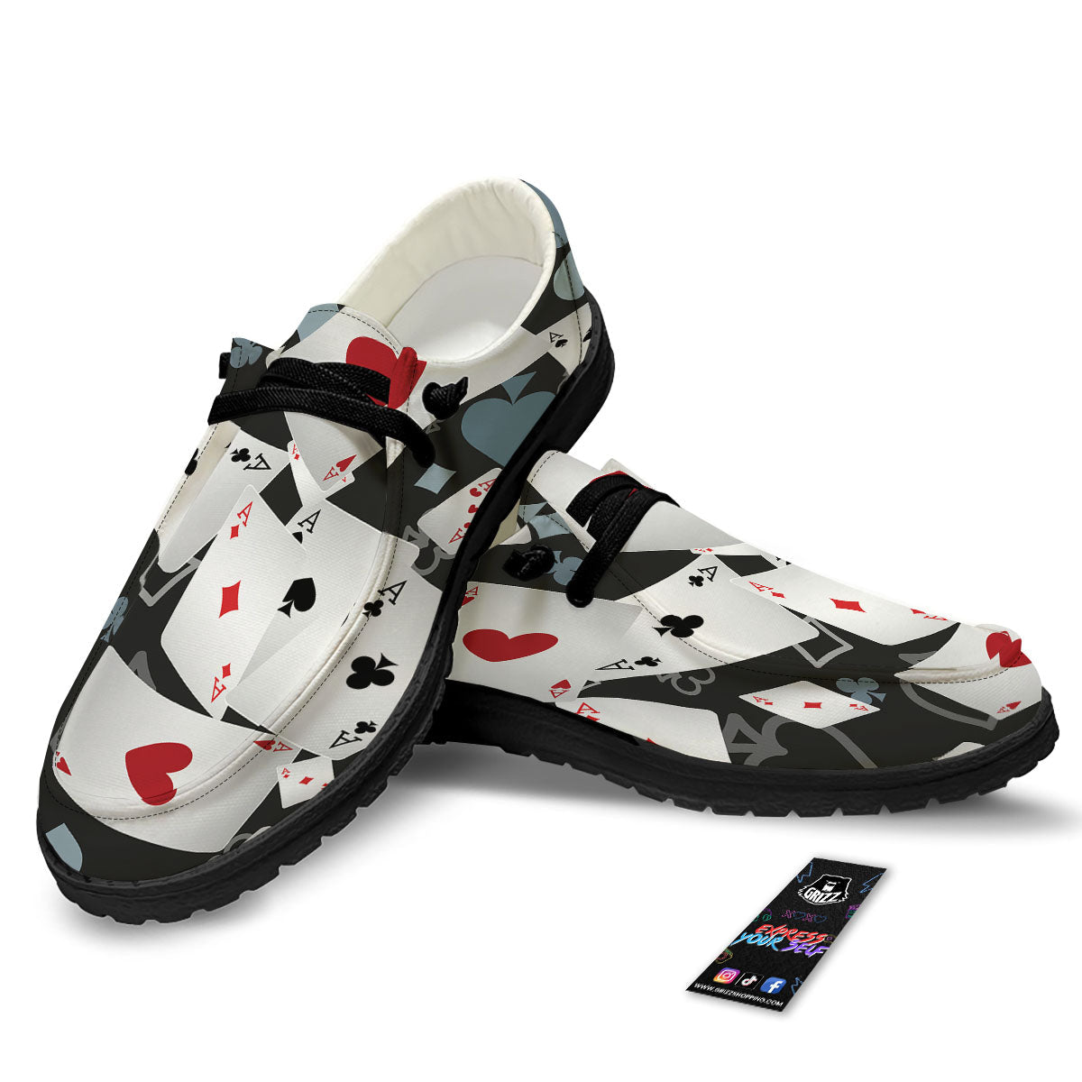 Casino Card Falling Print Black Loafers-grizzshop