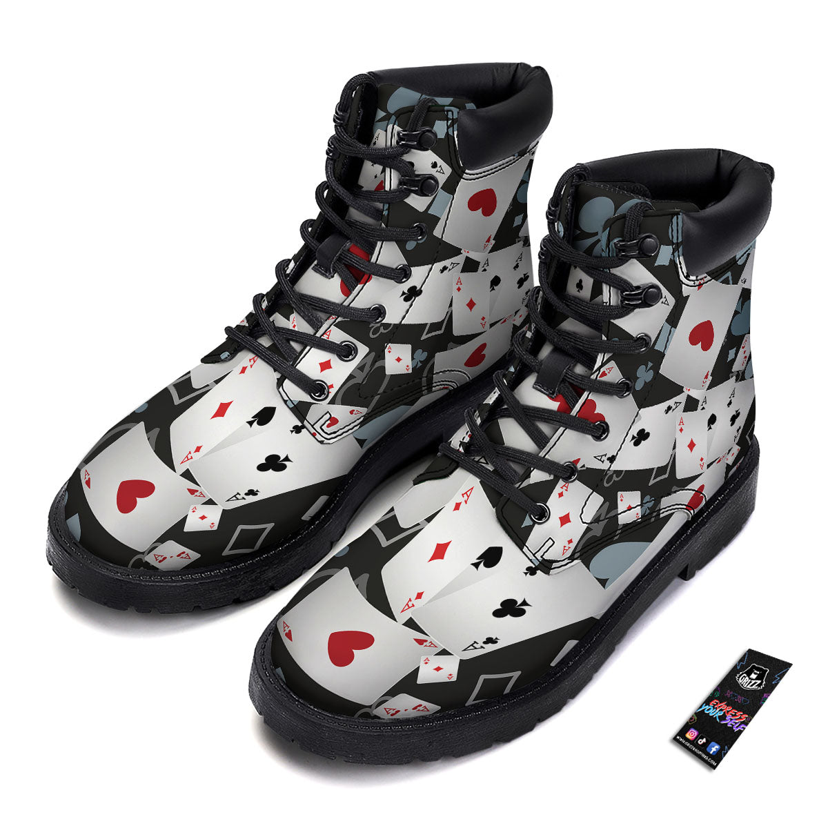 Casino Card Falling Print Boots-grizzshop