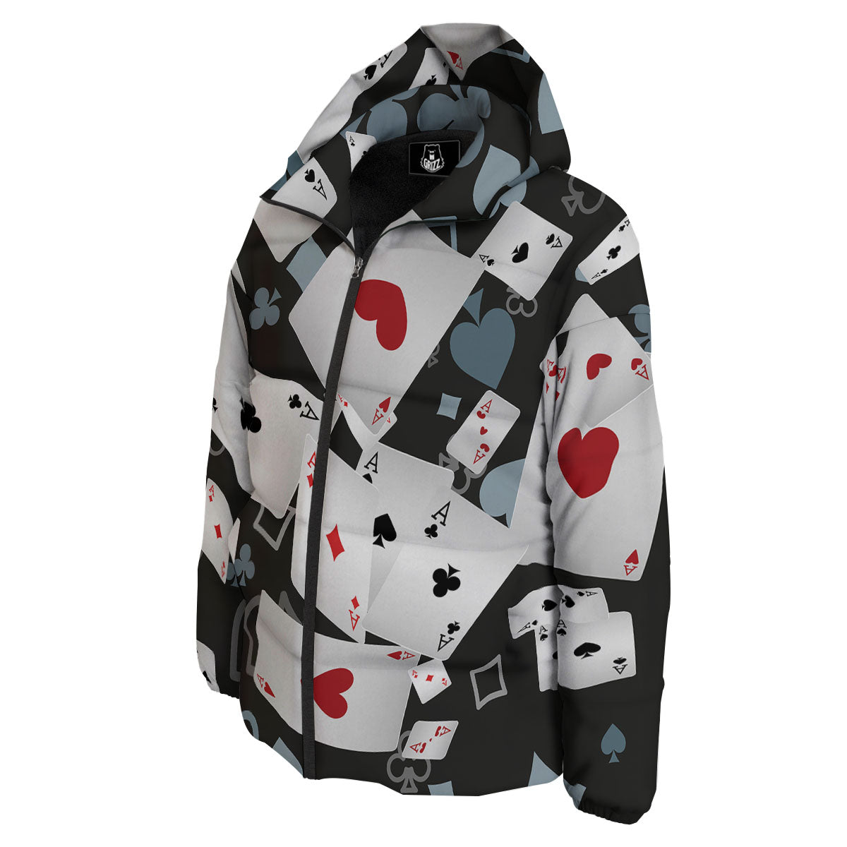 Casino Card Falling Print Down Jacket-grizzshop