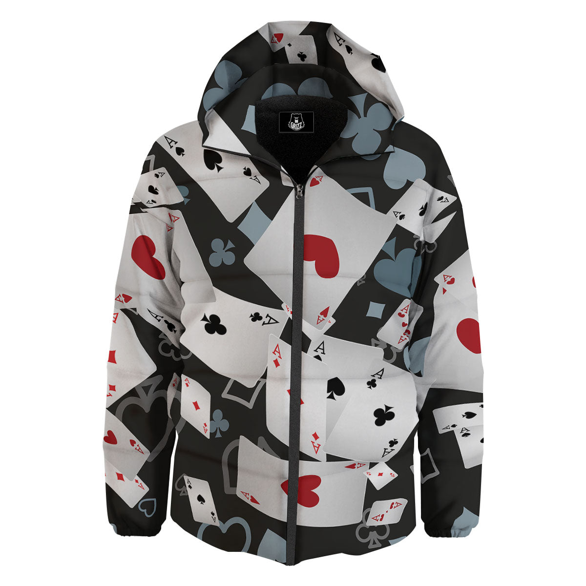 Casino Card Falling Print Down Jacket-grizzshop