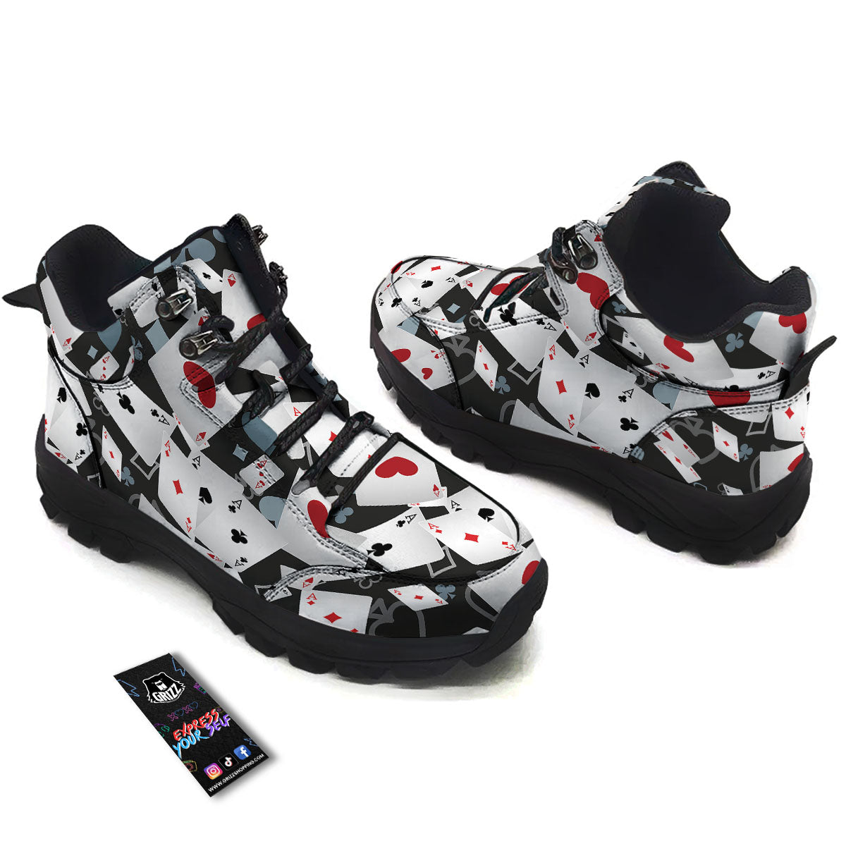 Casino Card Falling Print Hiking Shoes-grizzshop