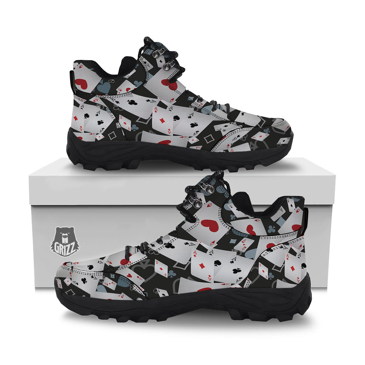 Casino Card Falling Print Hiking Shoes-grizzshop