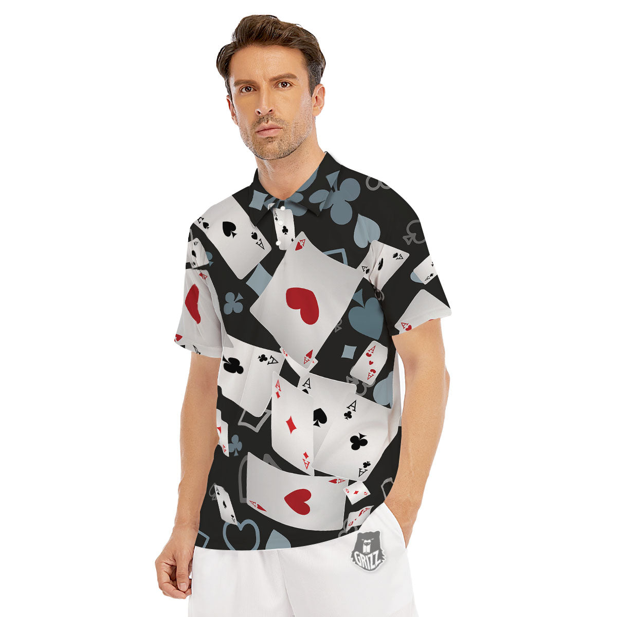 Casino Card Falling Print Men's Golf Shirts-grizzshop