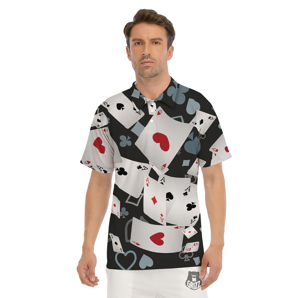 Casino Card Falling Print Men's Golf Shirts-grizzshop