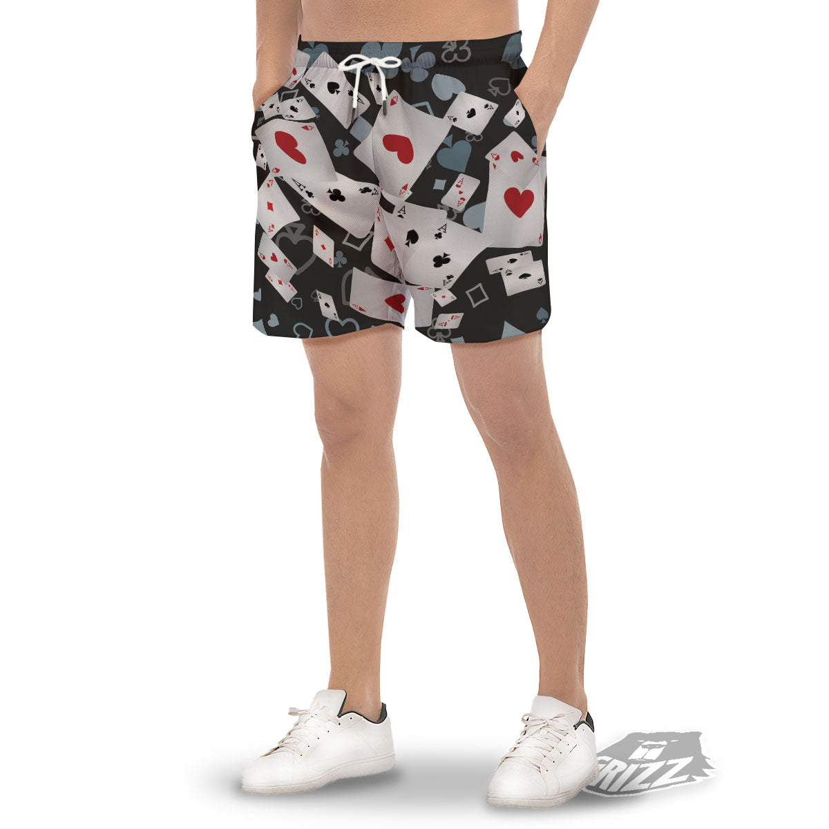 Casino Card Falling Print Men's Gym Shorts-grizzshop