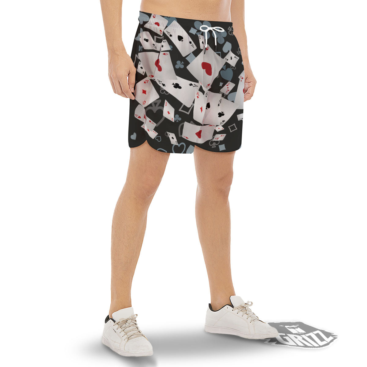 Casino Card Falling Print Men's Gym Shorts-grizzshop