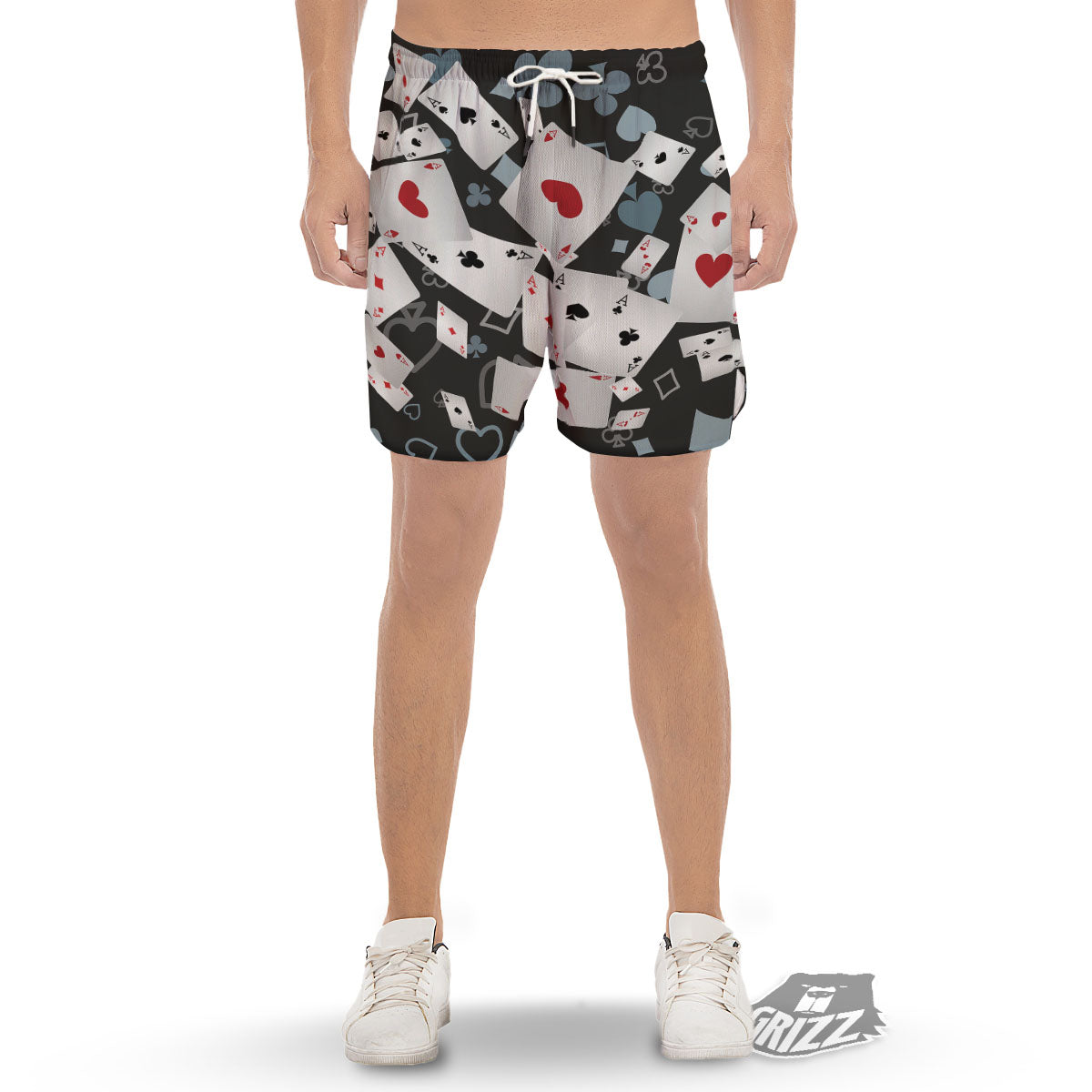 Casino Card Falling Print Men's Gym Shorts-grizzshop