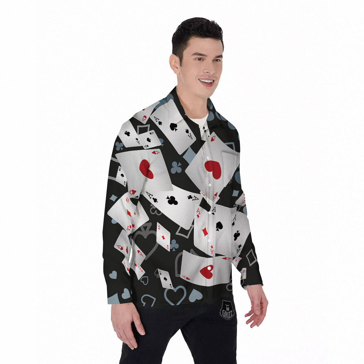 Casino Card Falling Print Men's Long Sleeve Shirts-grizzshop
