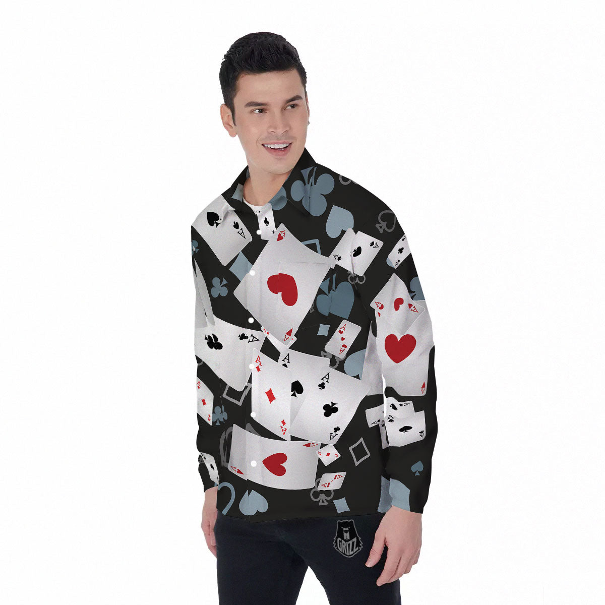 Casino Card Falling Print Men's Long Sleeve Shirts-grizzshop