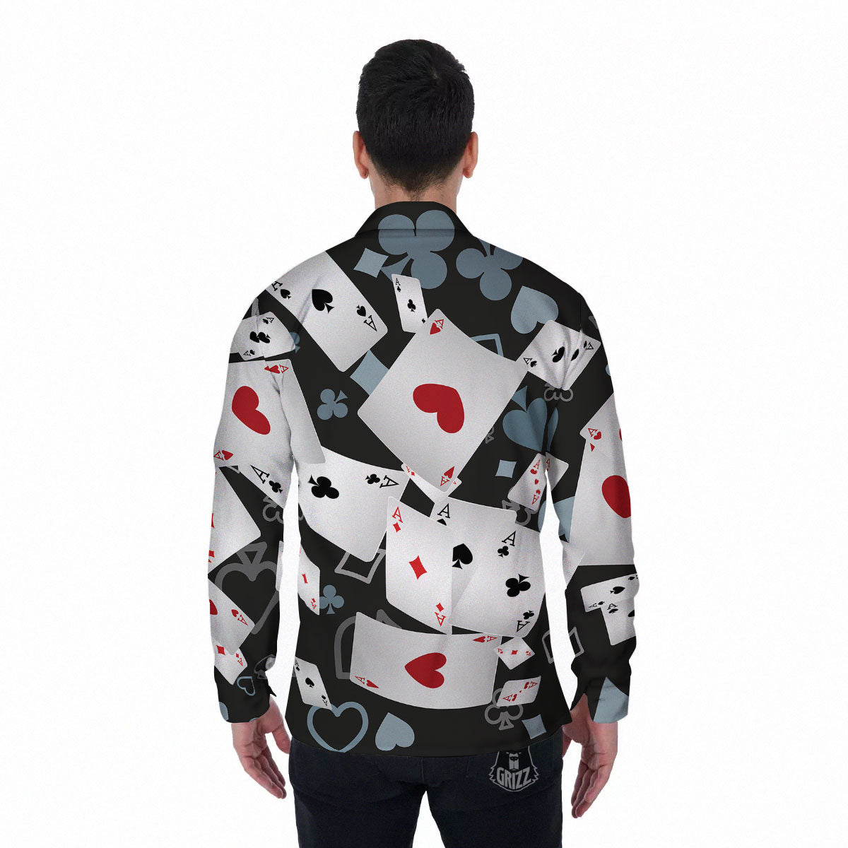 Casino Card Falling Print Men's Long Sleeve Shirts-grizzshop