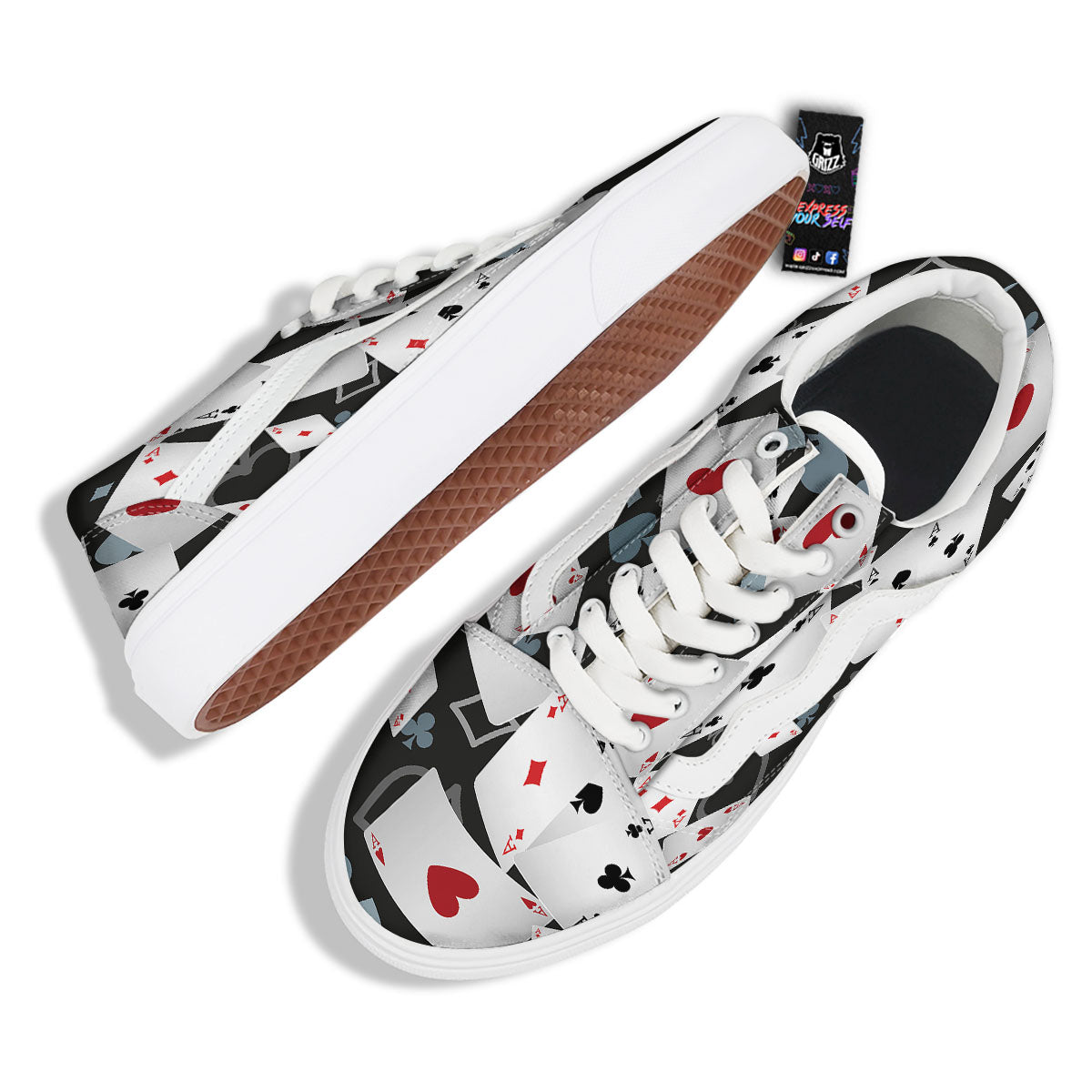Casino Card Falling Print Skate Shoes-grizzshop