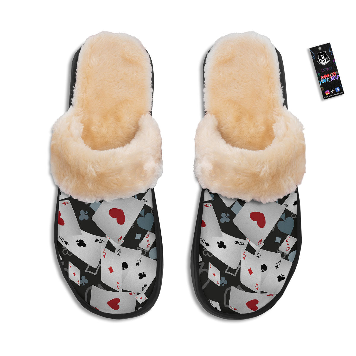 Casino Card Falling Print Slippers-grizzshop