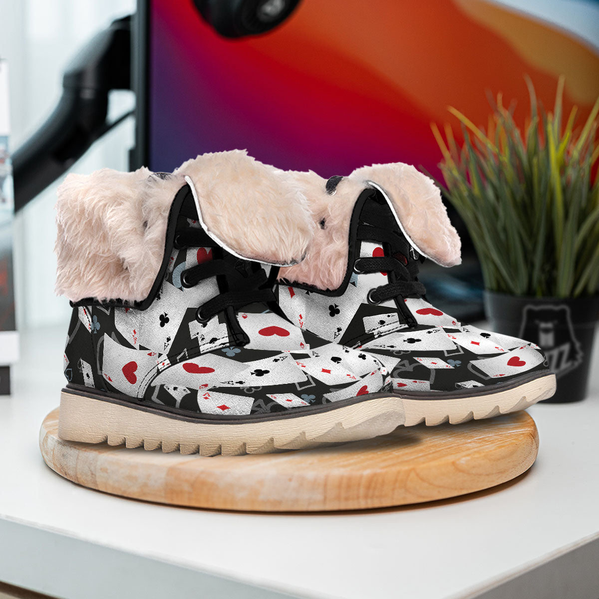 Casino Card Falling Print Snow Boots-grizzshop