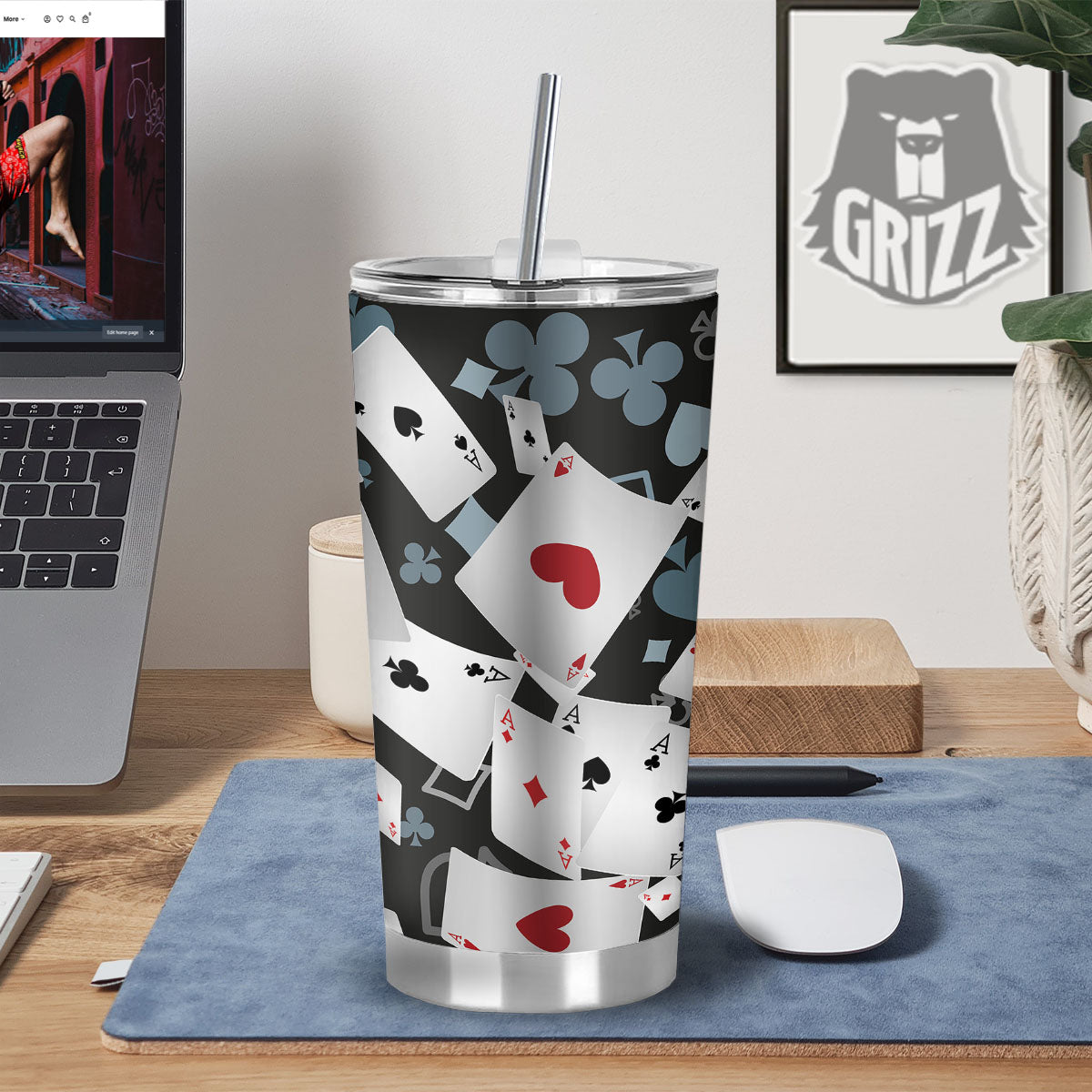 Casino Card Falling Print Tumbler-grizzshop