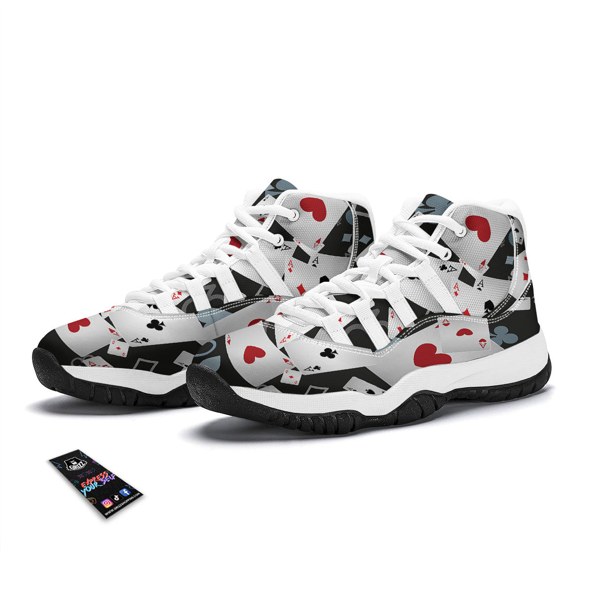 Casino Card Falling Print White Bball Shoes-grizzshop