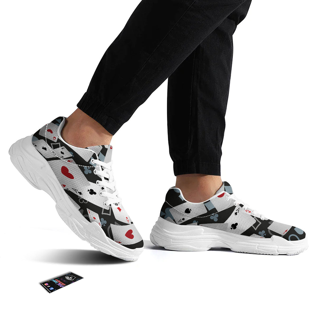 Casino Card Falling Print White Chunky Shoes-grizzshop