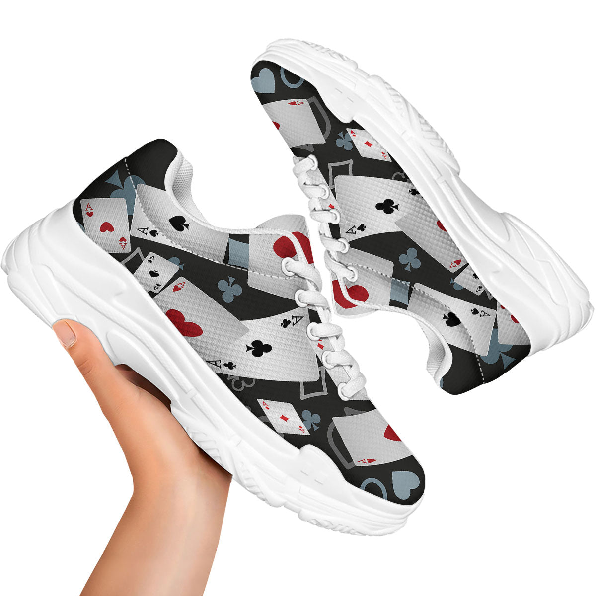 Casino Card Falling Print White Chunky Shoes-grizzshop