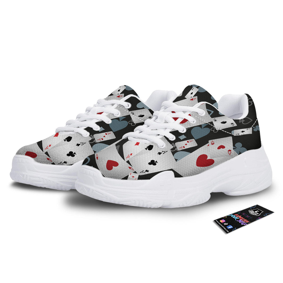 Casino Card Falling Print White Chunky Shoes-grizzshop