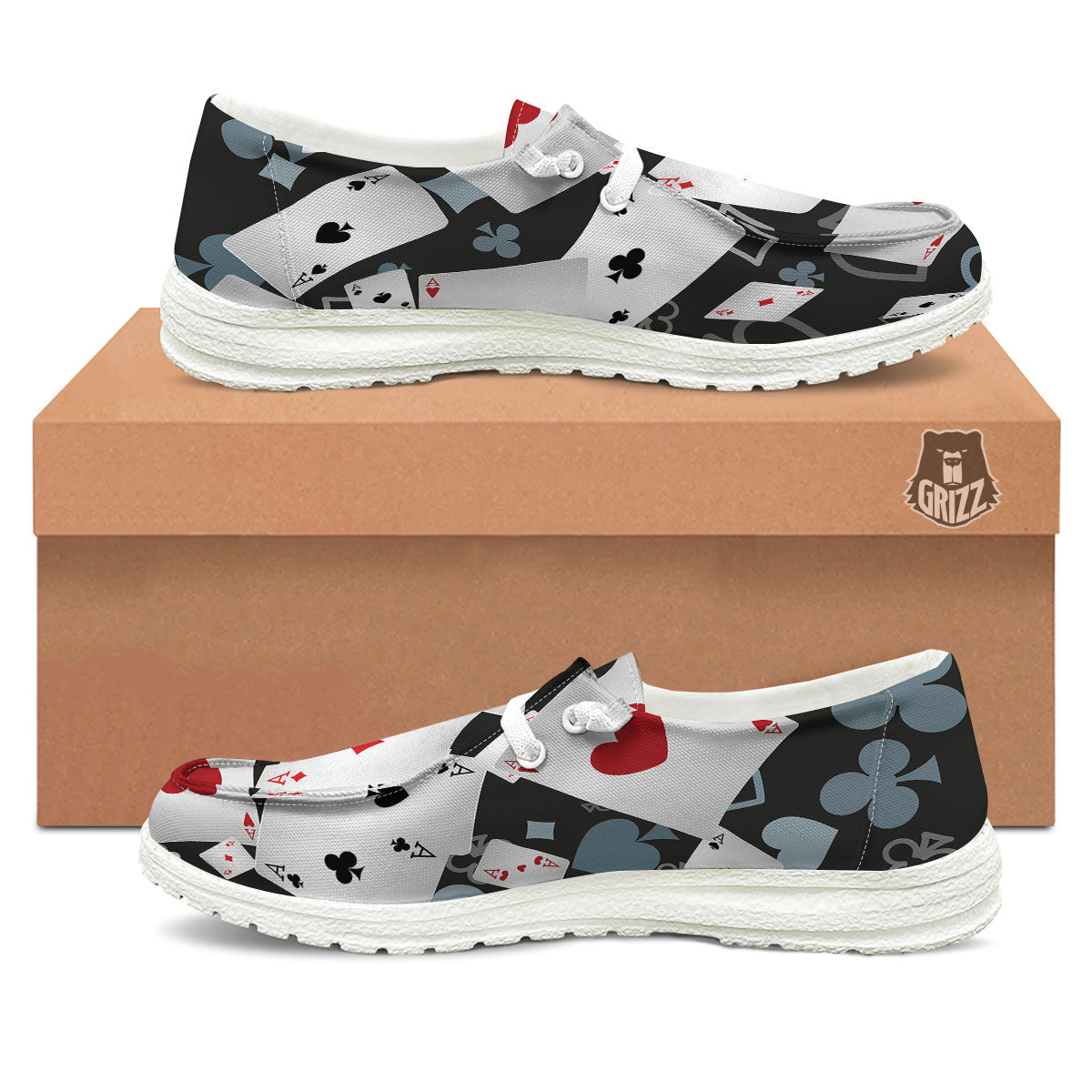 Casino Card Falling Print White Loafers-grizzshop