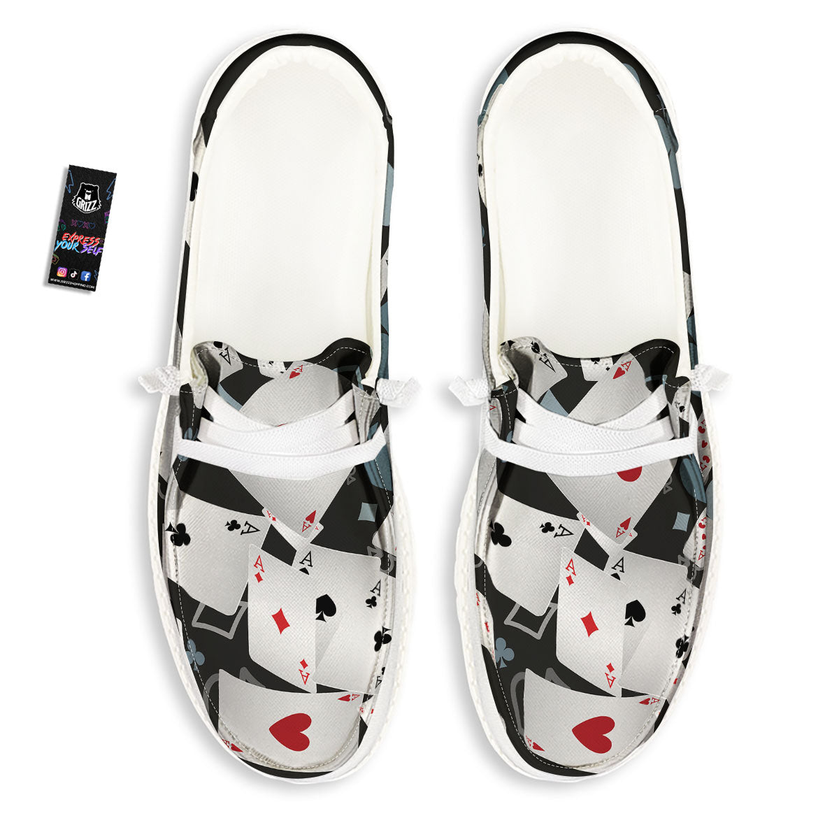 Casino Card Falling Print White Loafers-grizzshop