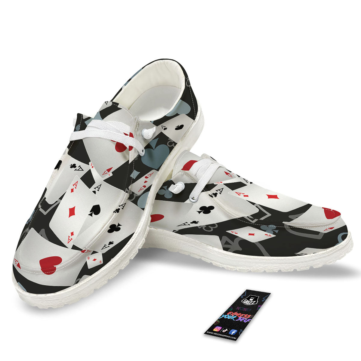 Casino Card Falling Print White Loafers-grizzshop
