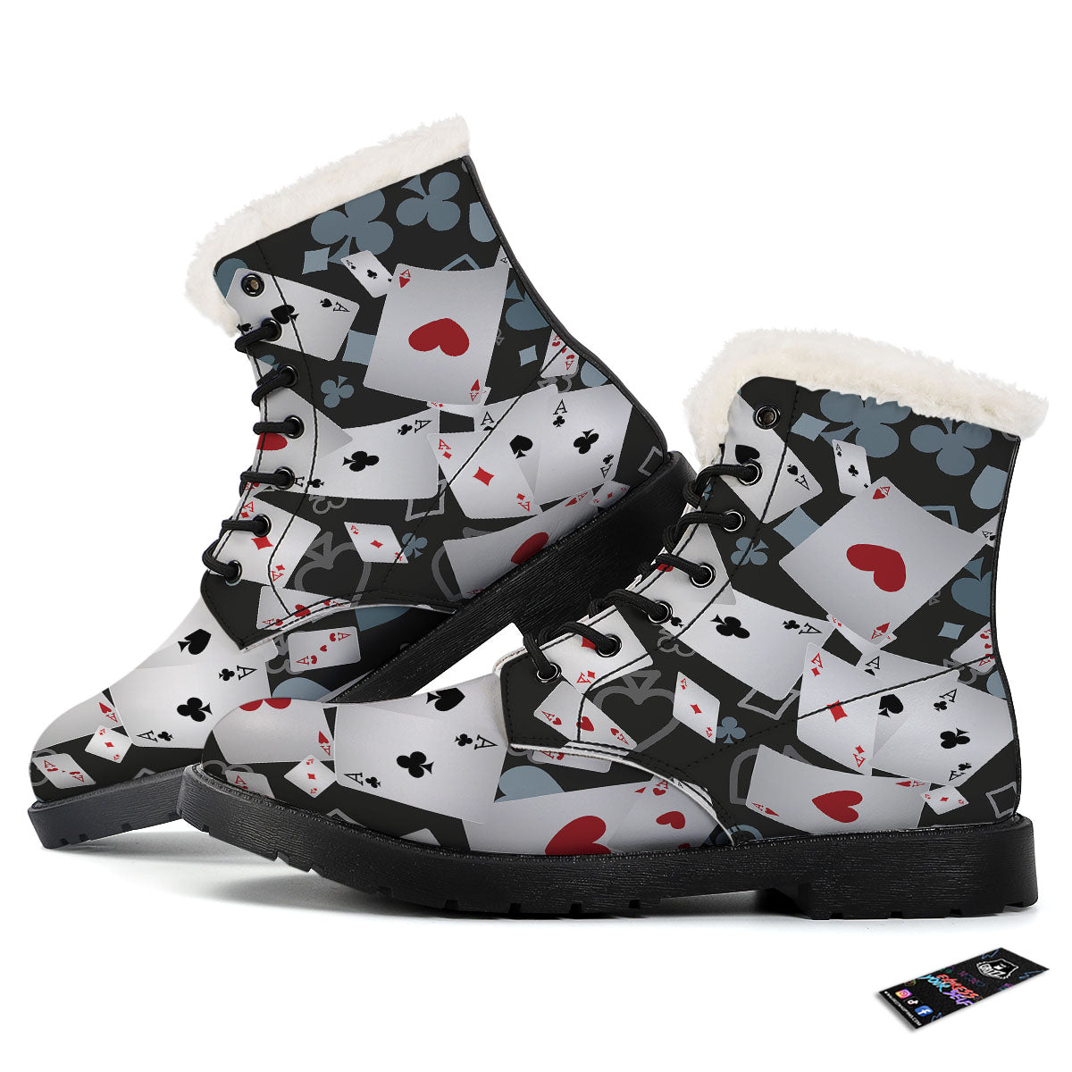 Casino Card Falling Print Winter Boots-grizzshop
