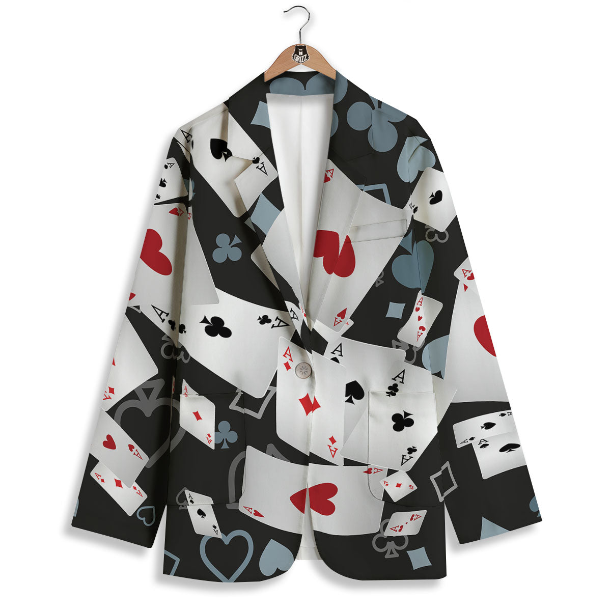 Casino Card Falling Print Women's Blazer-grizzshop
