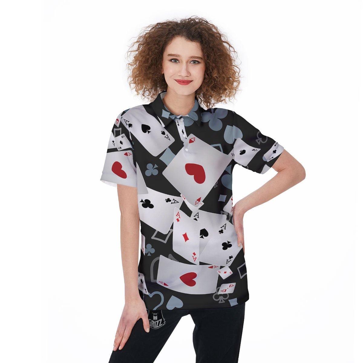 Casino Card Falling Print Women's Golf Shirts-grizzshop