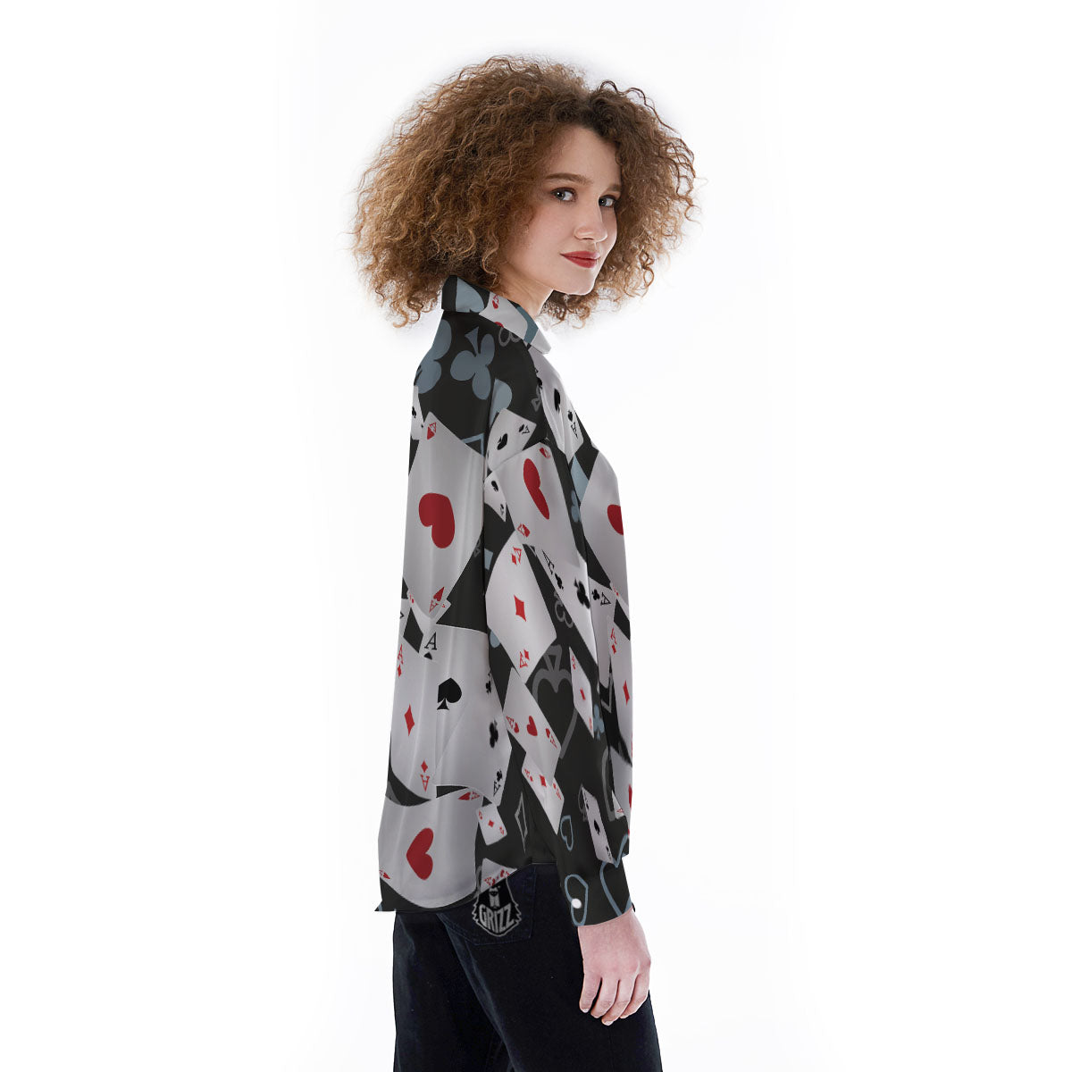Casino Card Falling Print Women's Long Sleeve Shirts-grizzshop