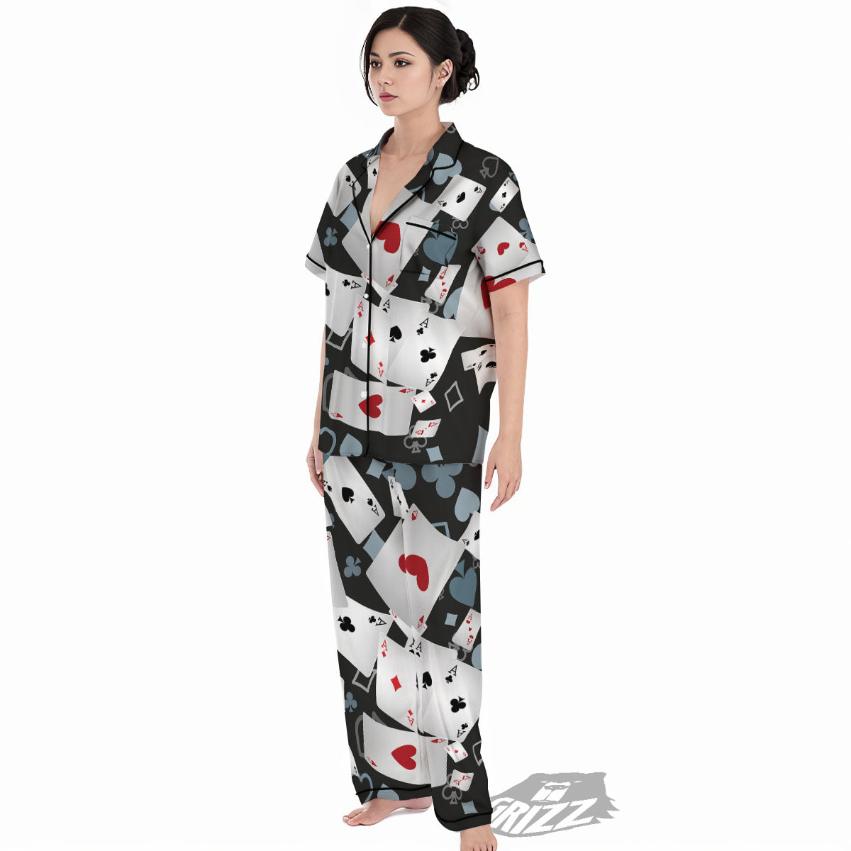 Casino Card Falling Print Women's Pajamas Set-grizzshop