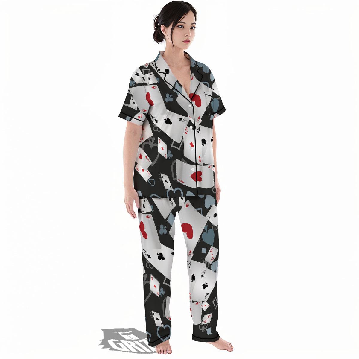 Casino Card Falling Print Women's Pajamas Set-grizzshop