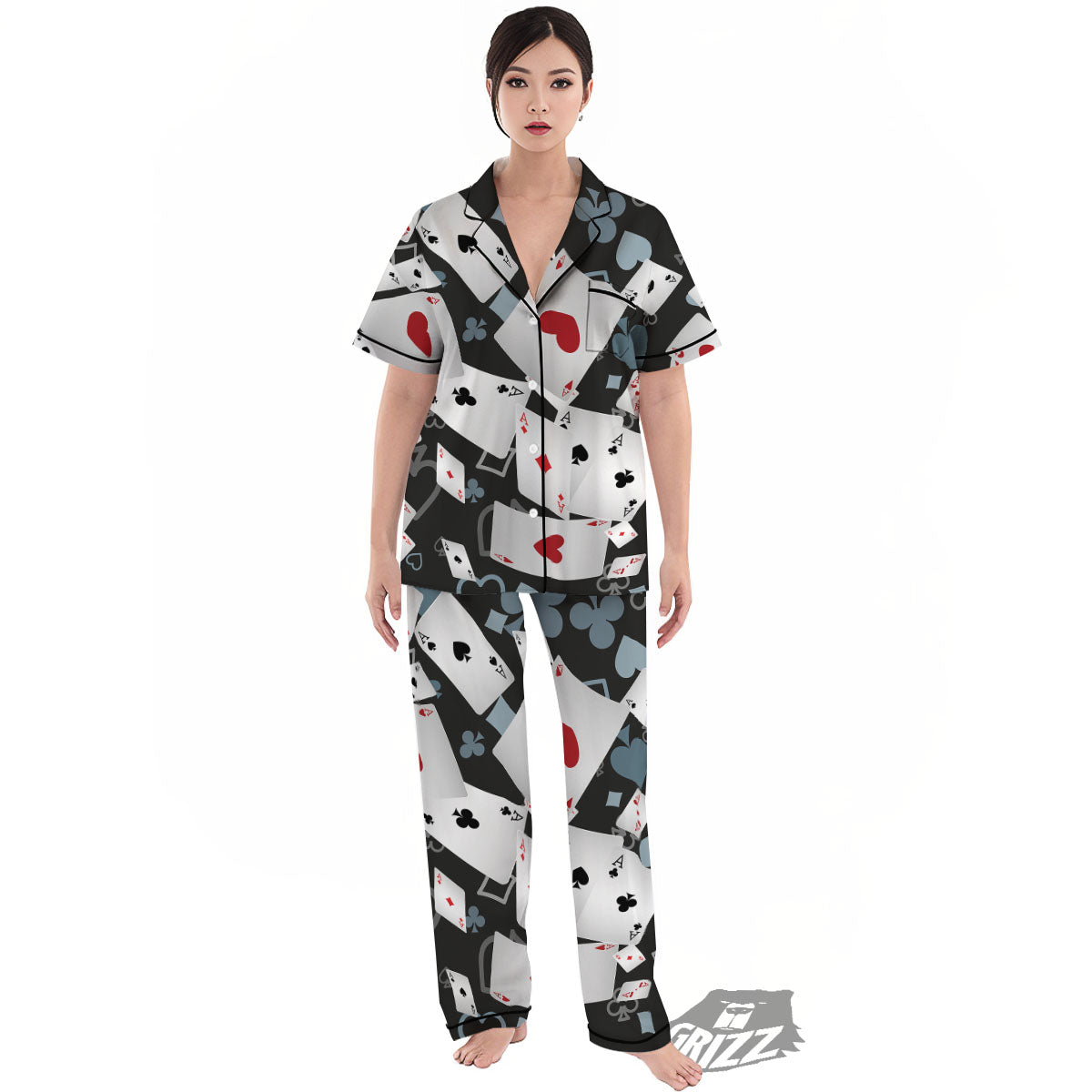 Casino Card Falling Print Women's Pajamas Set-grizzshop