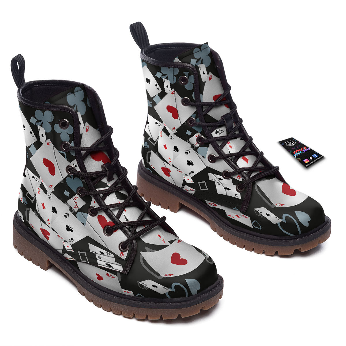 Casino Card Falling Print Work Boots-grizzshop