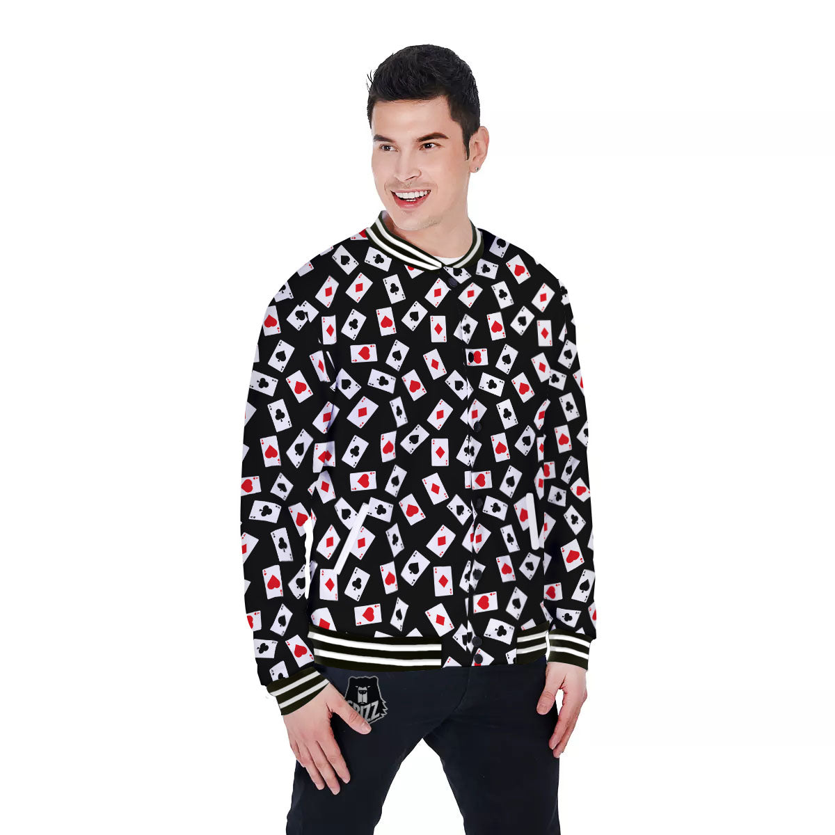 Casino Card Red And Black Print Pattern Baseball Jacket-grizzshop