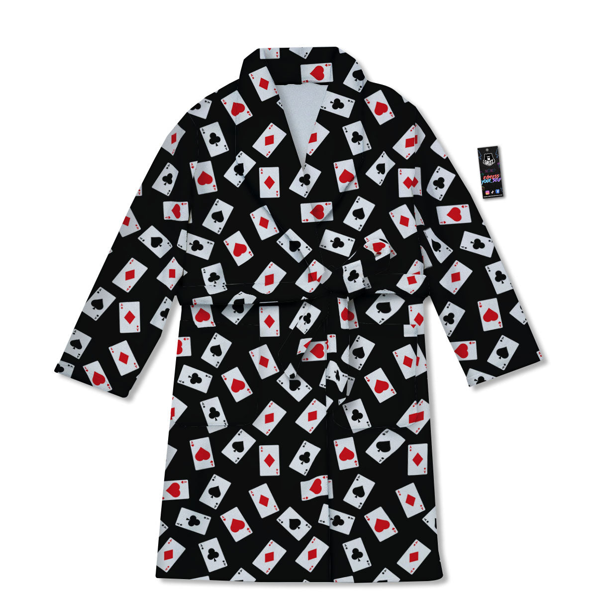 Casino Card Red And Black Print Pattern Bathrobe-grizzshop