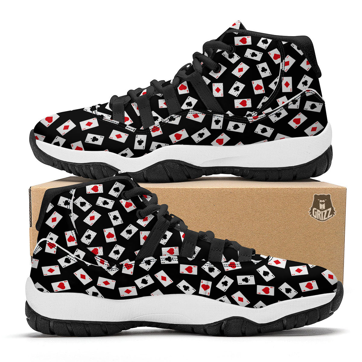 Casino Card Red And Black Print Pattern Black Bball Shoes-grizzshop