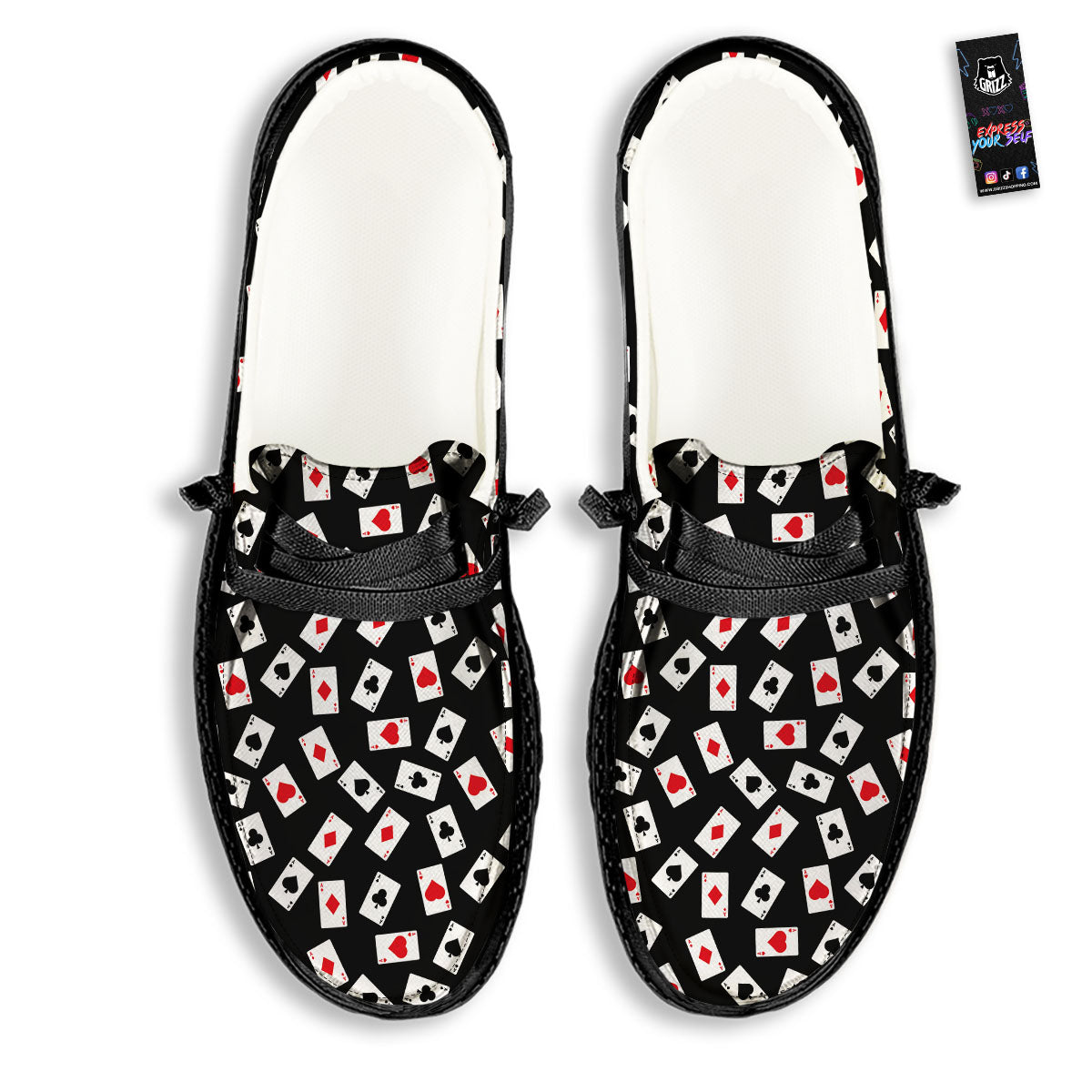Casino Card Red And Black Print Pattern Black Loafers-grizzshop