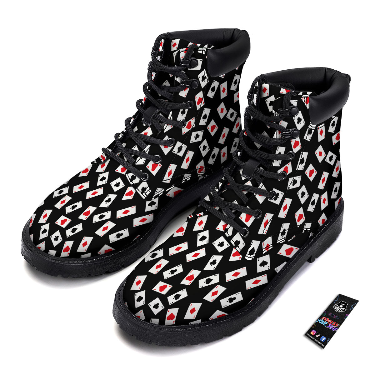 Casino Card Red And Black Print Pattern Boots-grizzshop