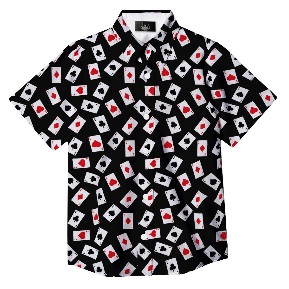 Casino Card Red And Black Print Pattern Button Up Shirt-grizzshop