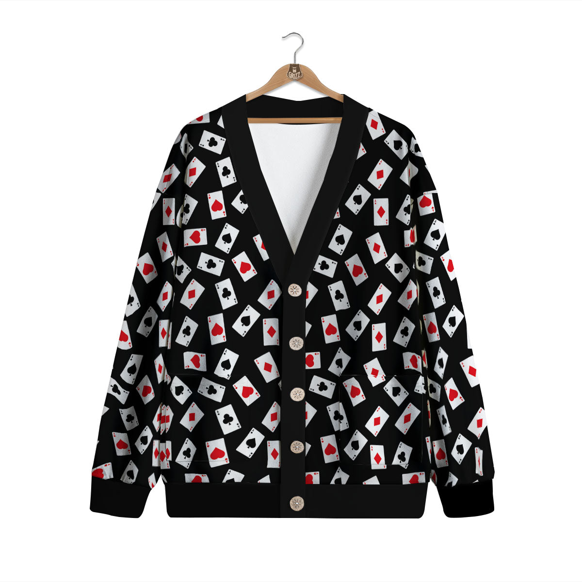 Casino Card Red And Black Print Pattern Cardigan-grizzshop