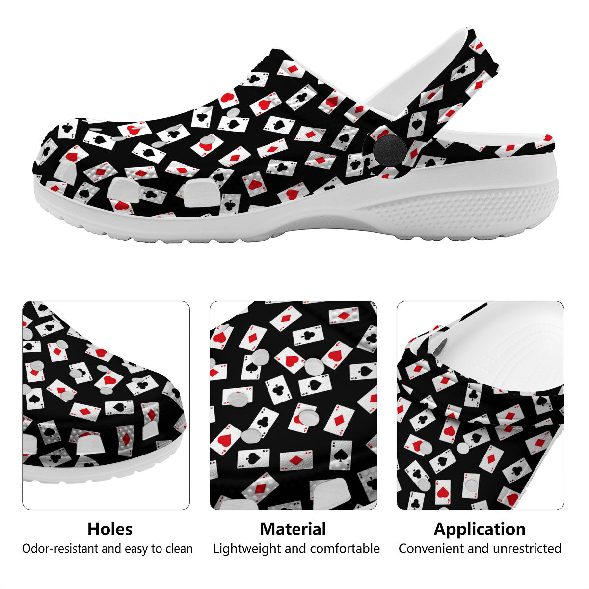 Casino Card Red And Black Print Pattern Clog-grizzshop