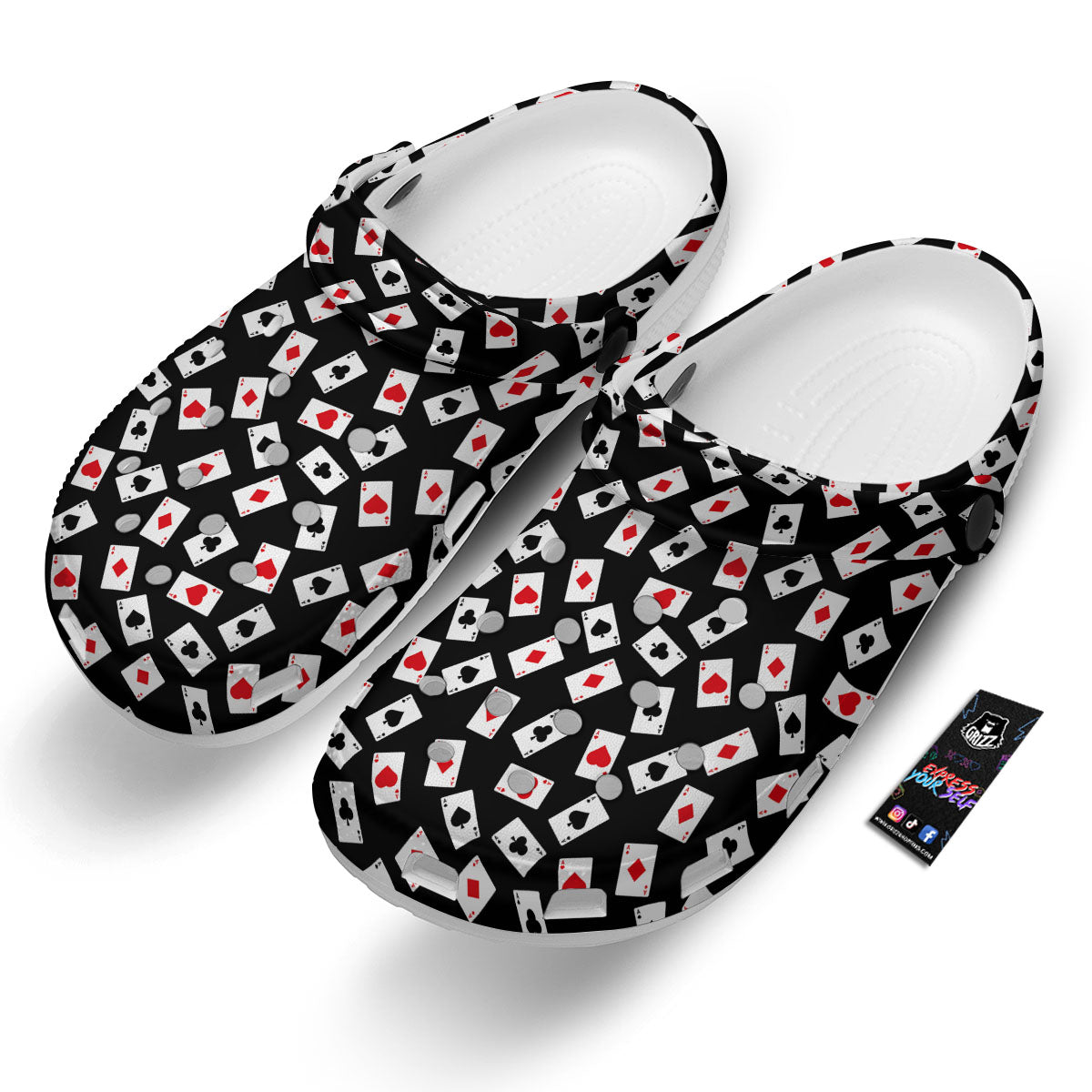 Casino Card Red And Black Print Pattern Clog-grizzshop