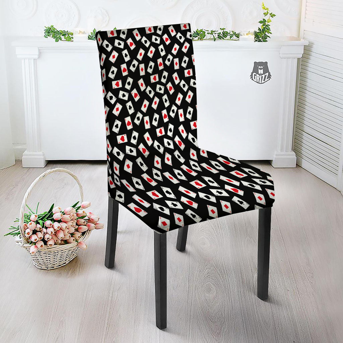 Casino Card Red And Black Print Pattern Dining Chair Slipcover-grizzshop