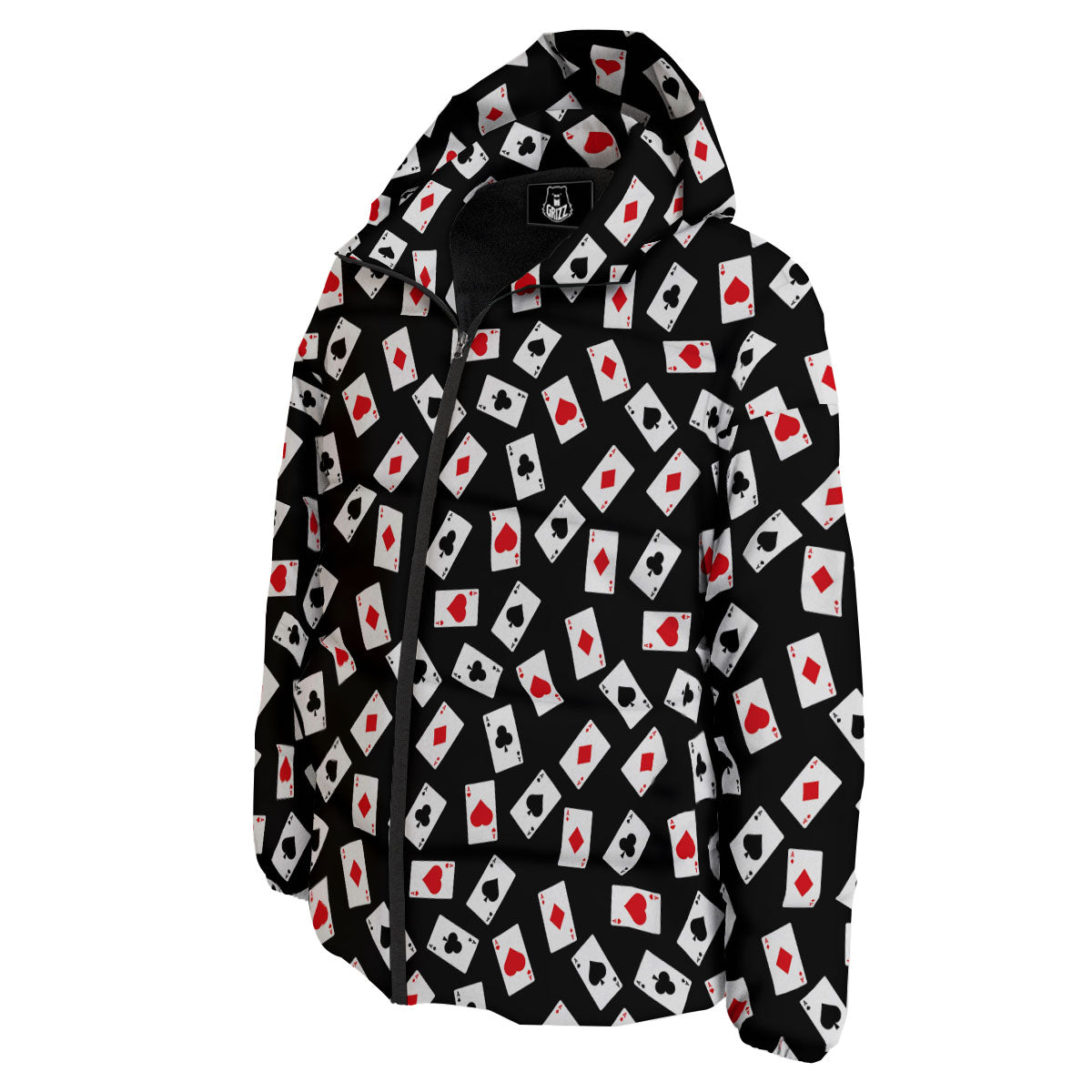 Casino Card Red And Black Print Pattern Down Jacket-grizzshop
