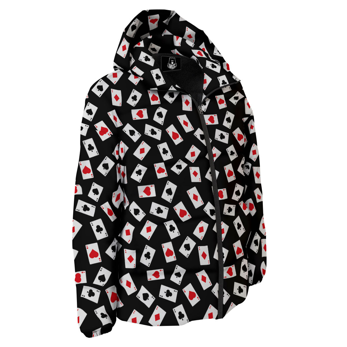 Casino Card Red And Black Print Pattern Down Jacket-grizzshop