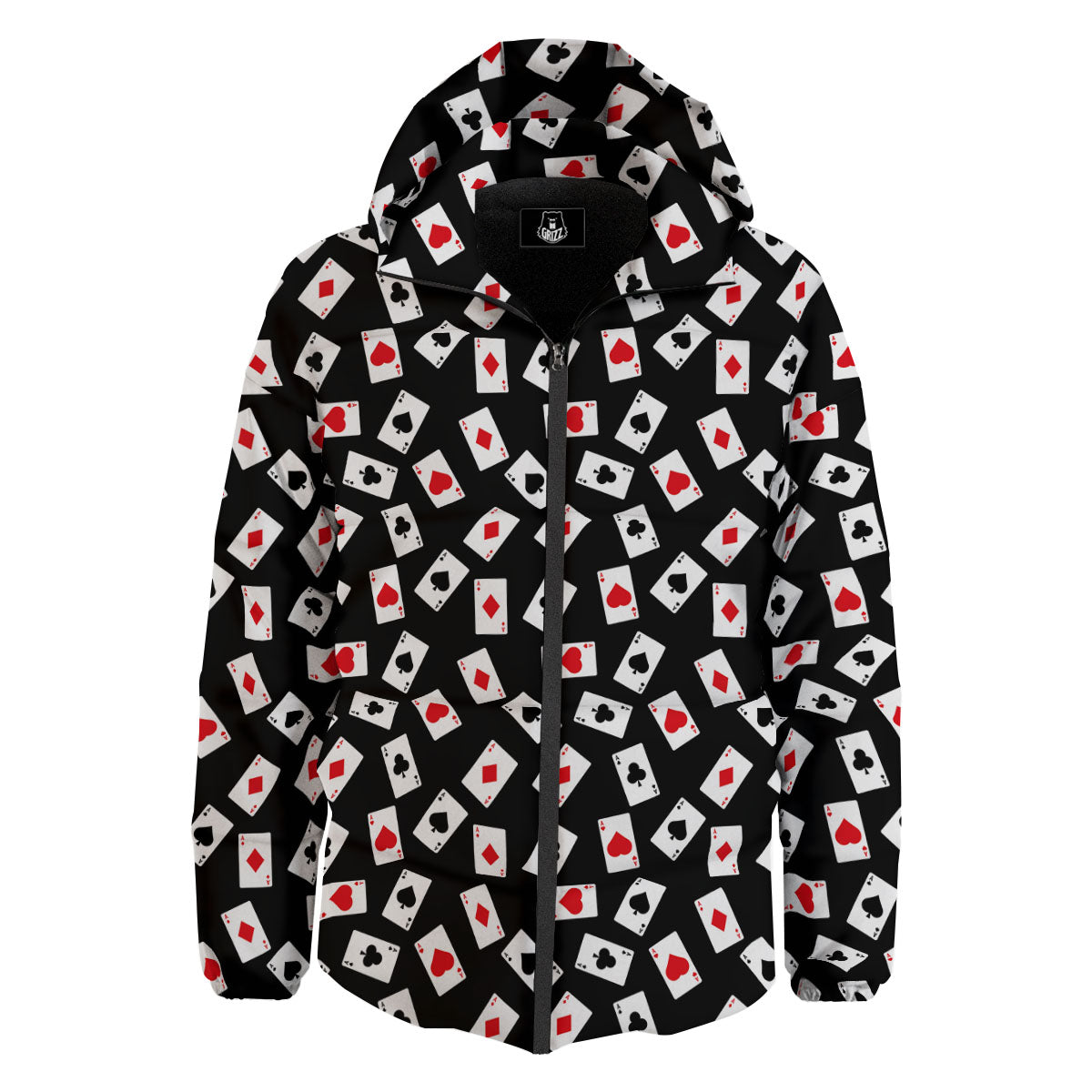 Casino Card Red And Black Print Pattern Down Jacket-grizzshop