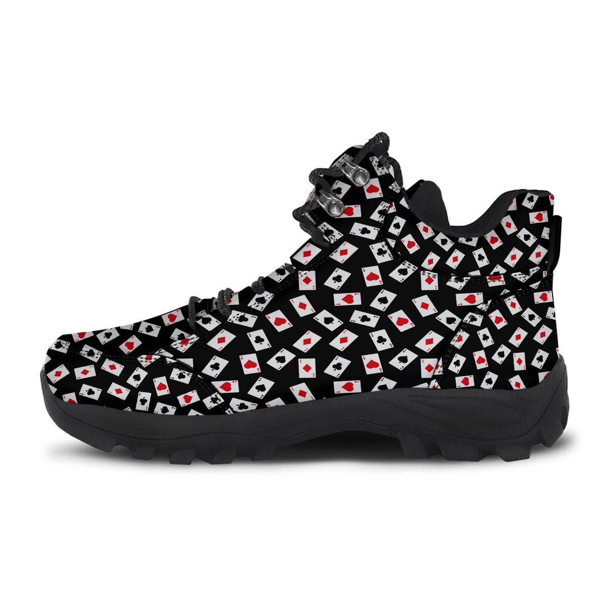 Casino Card Red And Black Print Pattern Hiking Shoes-grizzshop