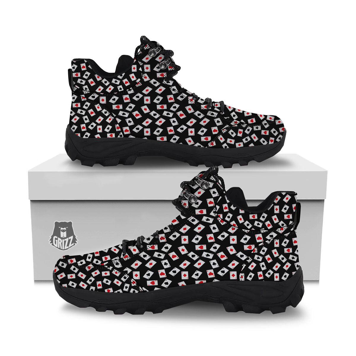 Casino Card Red And Black Print Pattern Hiking Shoes-grizzshop